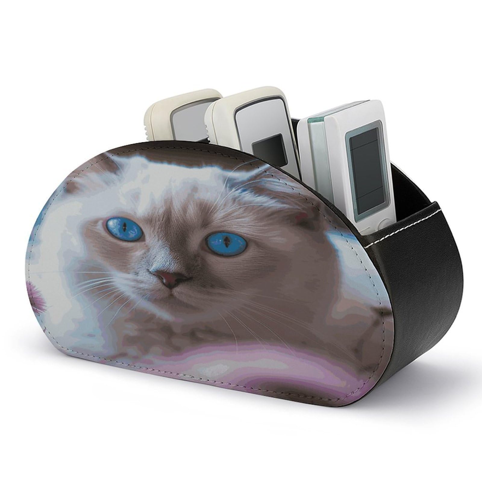 FekiLoot Blue Eyed Cat Remote Control Holder with 5 Compartments Remote Organizer Caddy for Table TV Remote Caddy Storage Box/Tray Fits Media Controllers Office Supplies