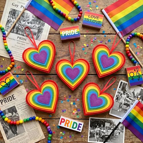 SmoothNovelty 12 Pcs Christmas Rainbow Heart Ornaments Gay Pride Felt Ornaments for Tree Rainbow LGBT Pride Heart Tree Decoration 3.15 Inch Hanging Ornament for Christmas Party Decorations
