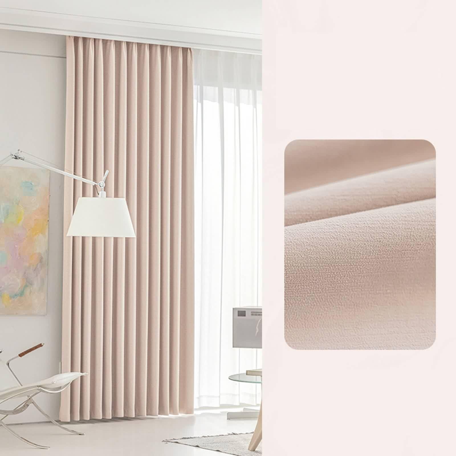 Rideau Salon Moderne, Rideau Fenetre Couleur Unie Chenille Rose Clair Occultant 102L x 183H CM Lot de 2