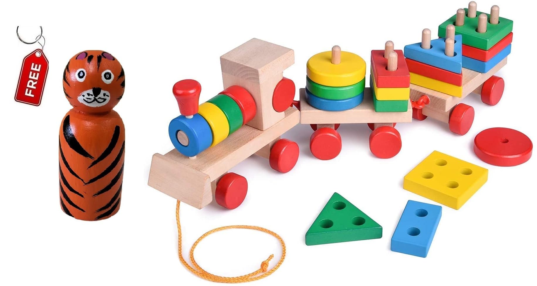 Channapatna Toys 15.5 Inches Wooden Train Toddler Toys, Shape Sorter and Stacking Wooden Toys, Puzzle Toys for 1 2 3 Year Old Boys Girls, Preschool Educational Toys for Kids (B09XRFHQWF) Amazon Price History, Amazon Price Tracker