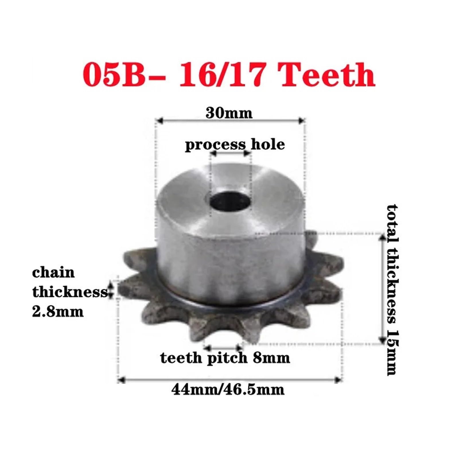Bevel Gear Pinion Hardware Mechanical 1pcs 05B Chain Drive Sprocket 16 17Tooth Carbon Steel Chain Gear Process Hole Teeth Pitch 2.8mm Industrial Sprocket Wheel(17 Teeth)