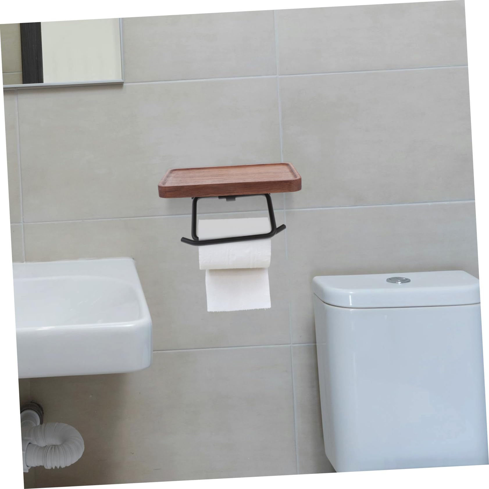 Portarotolo Bagno senza Fori Marrone 20cm con 2 Aste