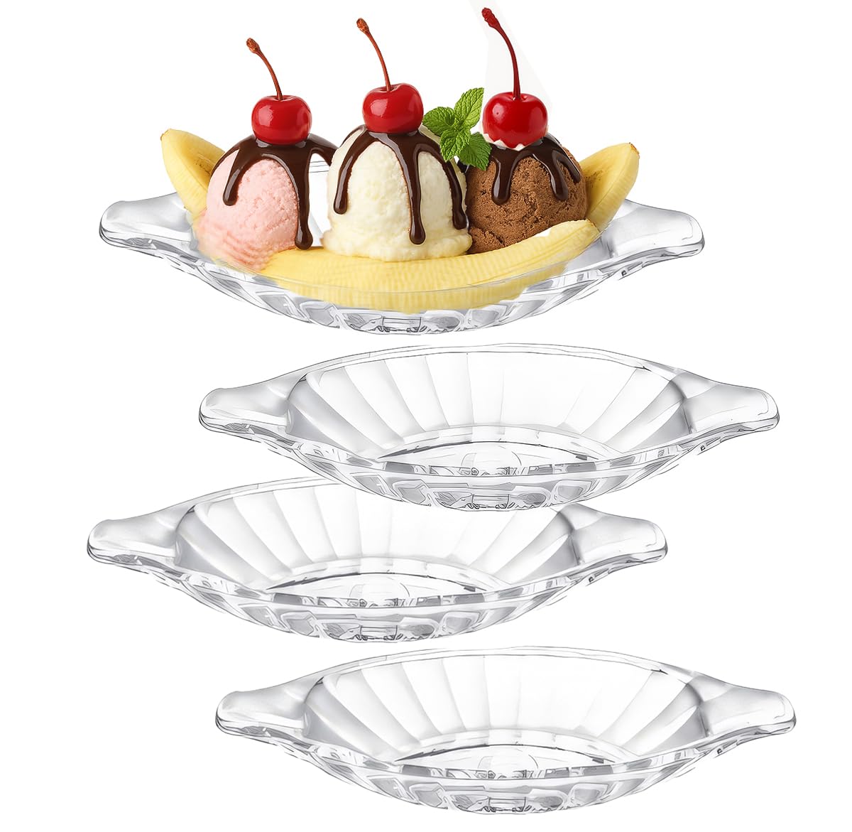 Vintage Clear Glass BANANA SPLIT Dish Set Of 6 Ice Cream Bowl Hot Dog Shaped 1980s Indiana Glass - View #3
