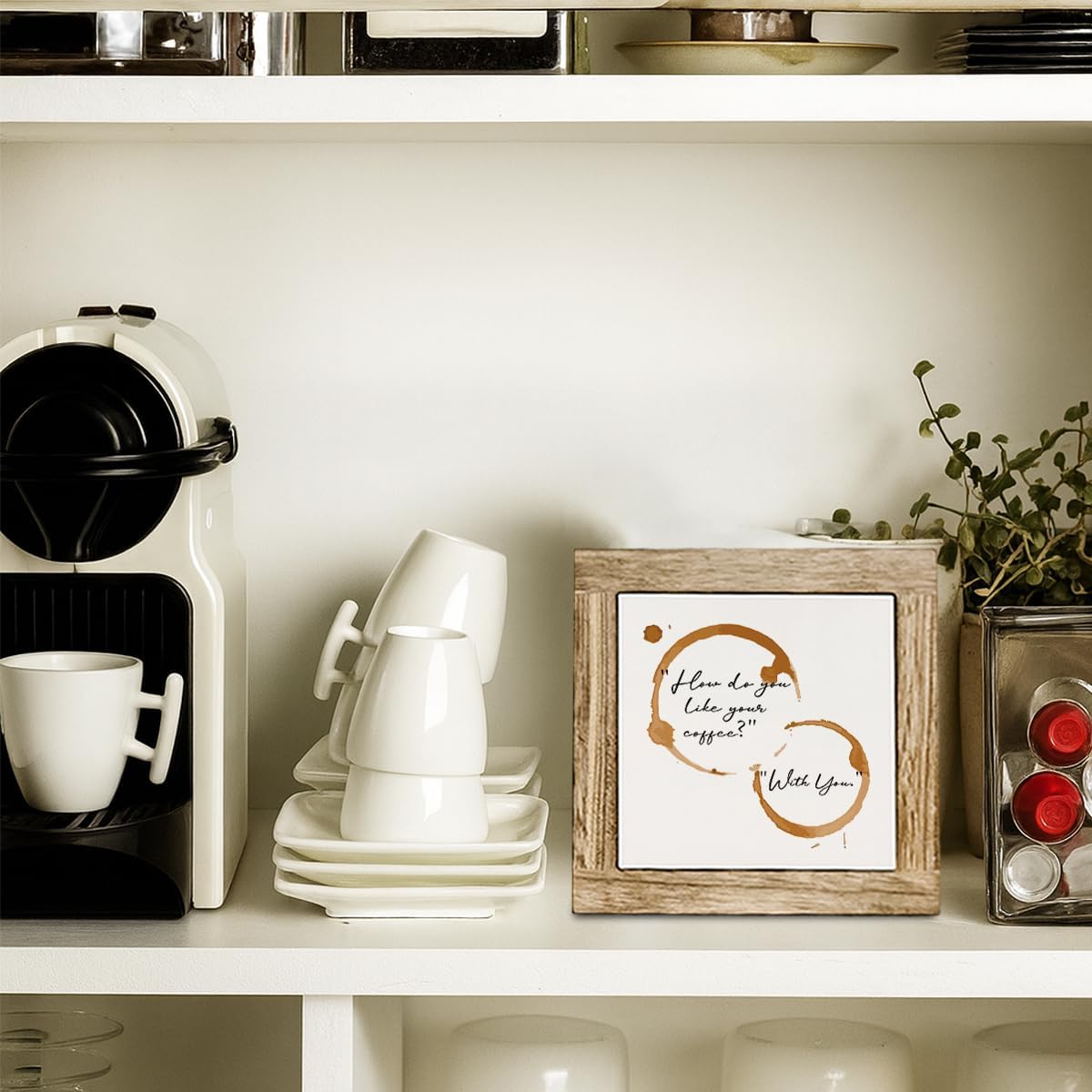 Funny Cafe Wooden Sign, How Do You Like Your Coffee With You, Coffee Stains Decorative Sign, Farmhouse Cafe Decorative Signs for Home Kitchen Table Top Shelf 5.9X5.9 Inches image 5