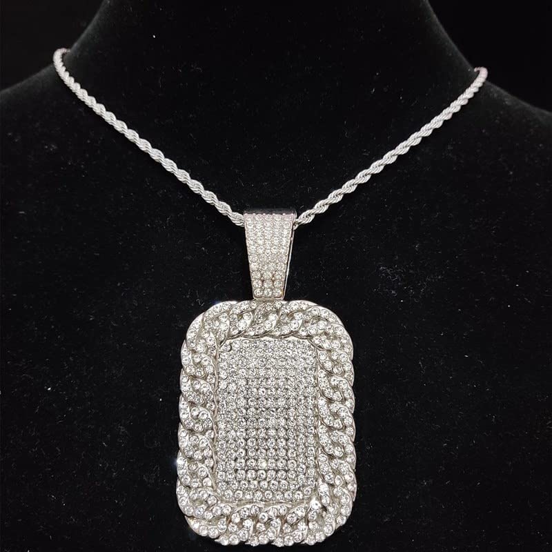 Razered Men Hip hop Iced out Bling Dog Tag Pendant Necklace with 13mm Width Cuban Chain Hiphop Necklaces fashion Charm jewelry2