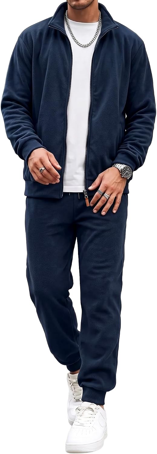 JMIERR Men's Zip Track Suits Sweatsuits Fuzzy Fleece 2 Piece Outfits Set