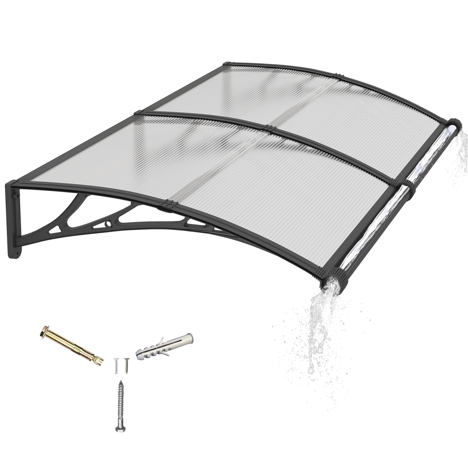 LWJSOCP Outdoor Door Canopy Awning 150x80cm with Drainage UV Protection UPF50+ Rainproof & Snowproof Polycarbonate Panel Durable Bracket for House Porch Patio Deck