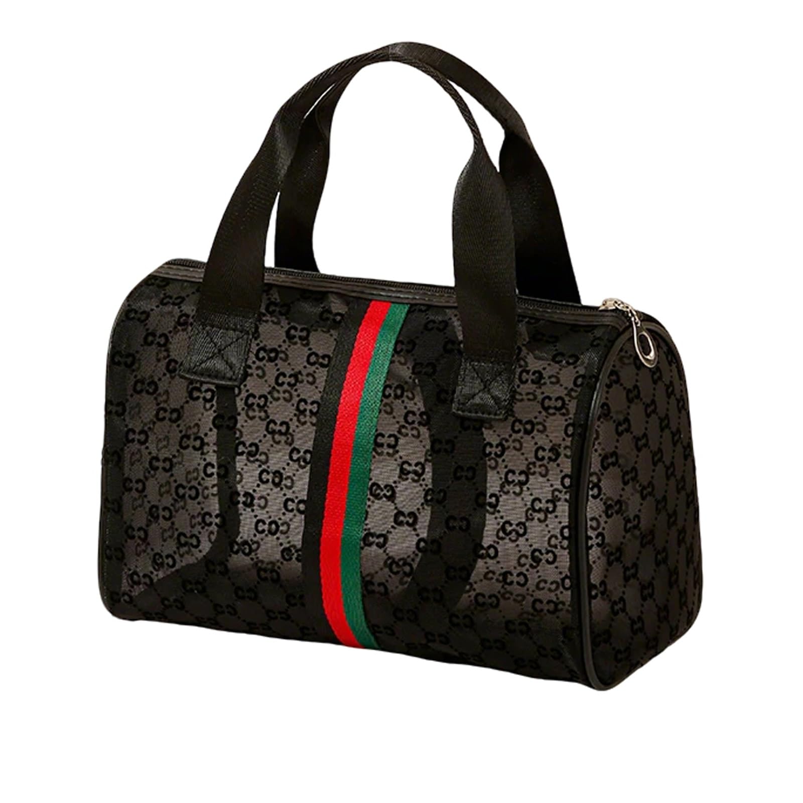 Kleine Kosmetiktasche, Kleine Make up Tasche Tragbare Reise Schminktasche wasserdichte PU Leder, Bedrucktes Muster, Bequemer Griff, für das Ständige Streben Nach Schönheitsideal(Black)