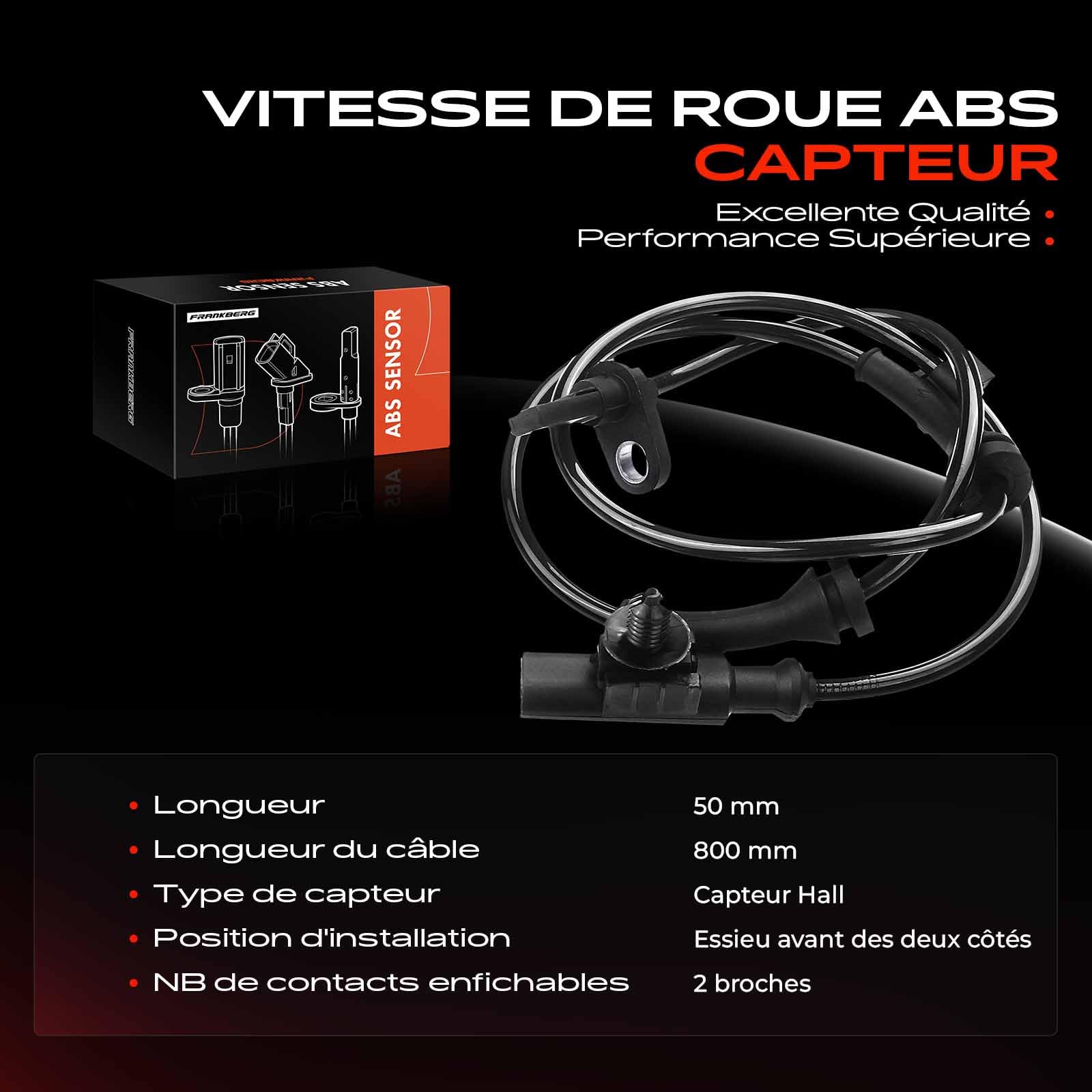 Frankberg Capteur ABS de vitesse de roue avant 895420H010 | Compatible avec: 23h07 PN, C1 PM PN, Aygo B1
