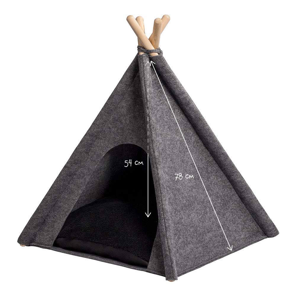 MYANIMALY TIPI Tent for Dogs, Cats, House for Dogs Cats with Removable Cushion, Protection Against Cold Floor (L