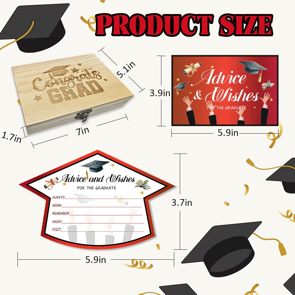 Image of 50Pcs Graduation Advice Cards for the graduate 2026, Graduation Advice and Wish Cards Box for Congrats Grad Class of 2026 Graduation Party Decorations Supplies (Red)