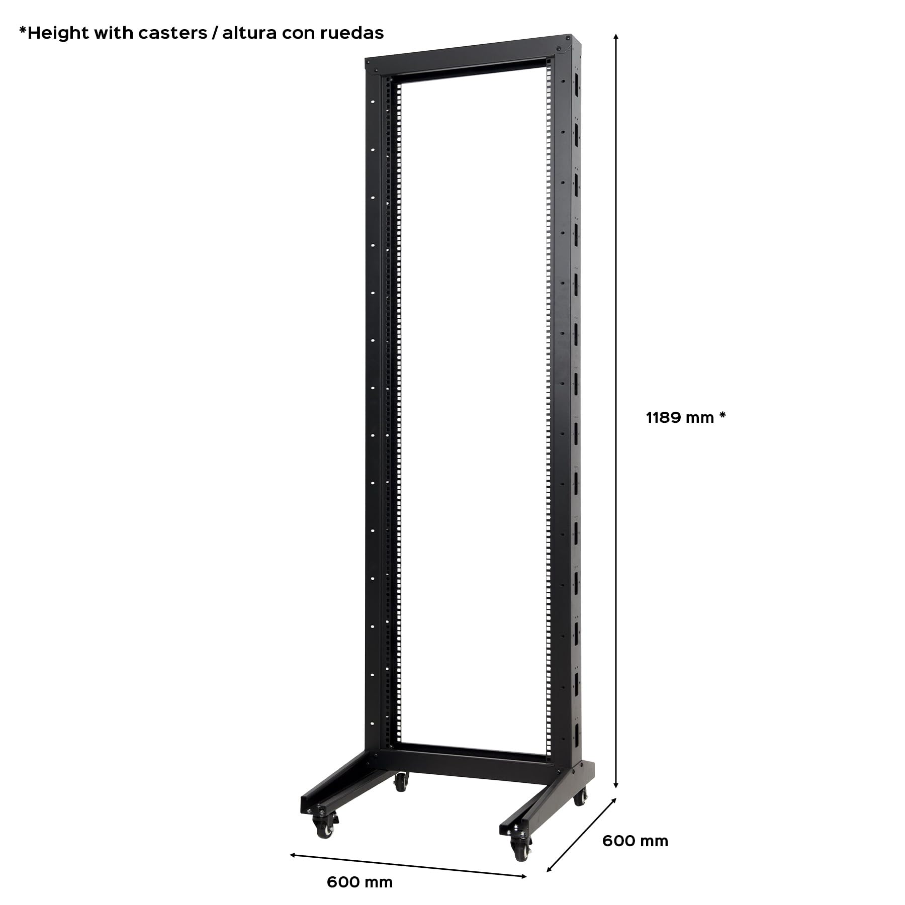 Aiten Data Armario Rack de Marco Abierto 22U de 2 Columnas Post 19″ con Ruedas (600 x 600 x 1189 mm)