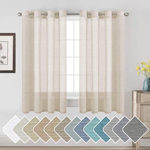H.VERSAILTEX Linen Curtains Nickel Grommet Natural Linen Semi-Sheer Curtains 2 Panels, Privacy Added Premium Soft Rich Material Drapes for Bedroom/Livingroom/Sliding Door - 52x63 - Inch - Linen