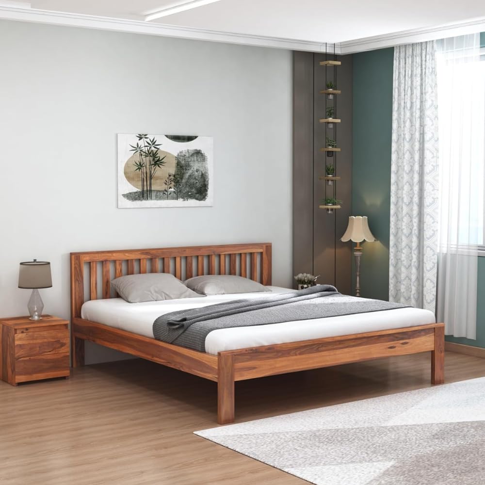 Solid Wood King Size Bed with Headboard | Honey Finish Wooden Bed Frame for Bedroom | Strong & Durable | DIY Assembly (Honey Finish, King)-image-3