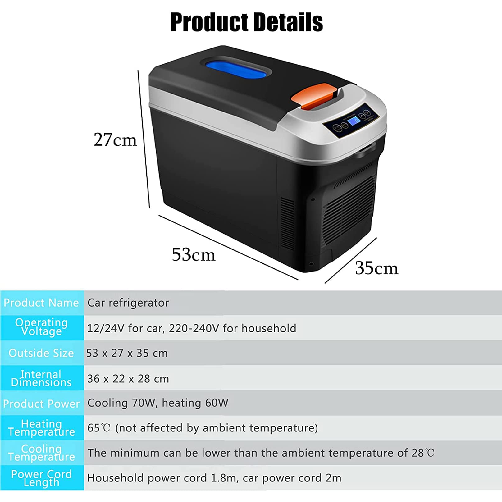 Mini frigo congelatore 22L Frigorifero portatile nero DC 12V/AC 220V Scatola frigo elettrica e custodia riscaldante per camper, veicolo, auto, camion, camper, barca, SUV, furgone (Nero-22L-B)