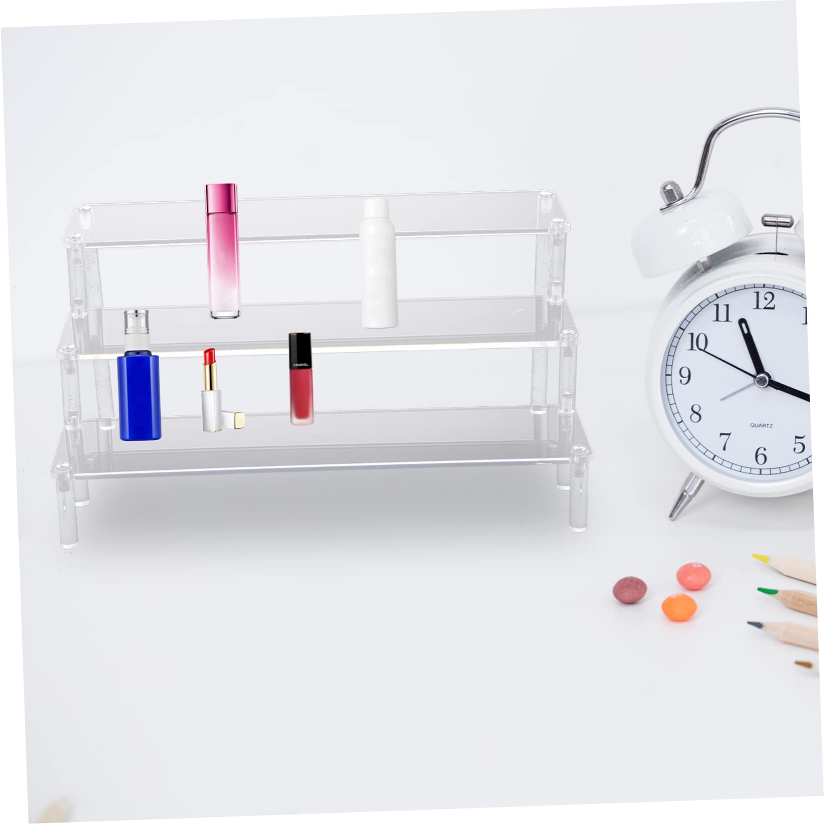 SOLUSTRE 3-layer Acrylic Display Shelf Multi-function Storage Rack Trapezoid Desktop Organizer Jewelry Display Stand Retail Store