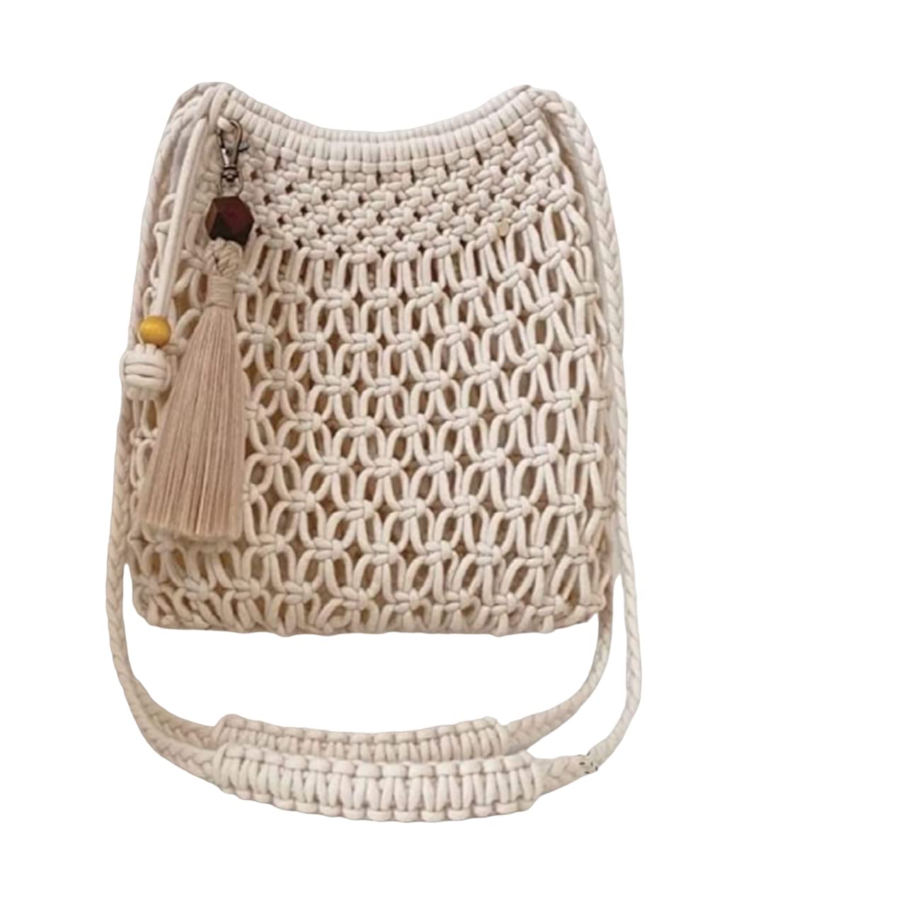 R.R.LALA Women Macrame Handmade Bag With Knots, Macrame Bag, Macrame Purse, Boho Relaxed Fit Top, Macrame Boho Bag, Size W 30Cm H 30Cm Handle 55Cm Color: Off White (B0C4DYQ6W8) Amazon Price History, Amazon Price Tracker
