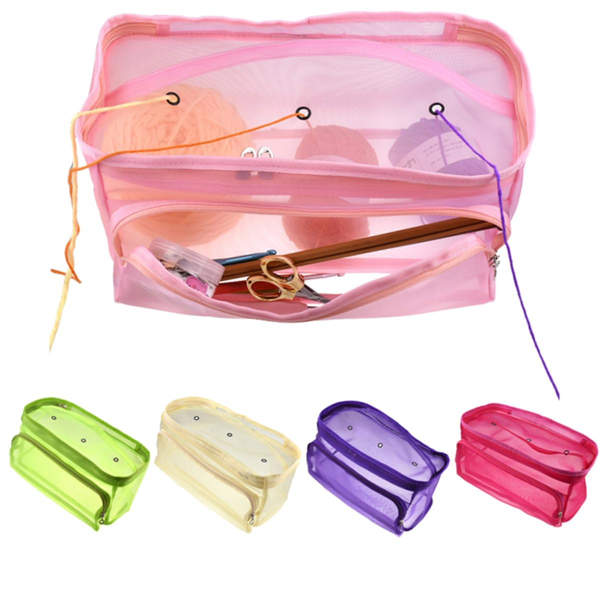 DOITOOL Knitting Tool Storage Bag Knitting Needle Holder When Needlework Hooks Storage Case Crochet Hooks Mesh Yarn Bag Sewing Needles Case Wool Organizer Mesh Knitting Bag Tote Large Pink