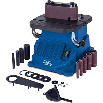 Scheppach Oscillating Spindle Sander OSM600 Power 450 Watt Aluminium Table Tilt up to 45  Oscillation Stroke 16 mm Includes 5 Sanding Sleeves and 4 Rubberised Sanding Rollers Model 2025