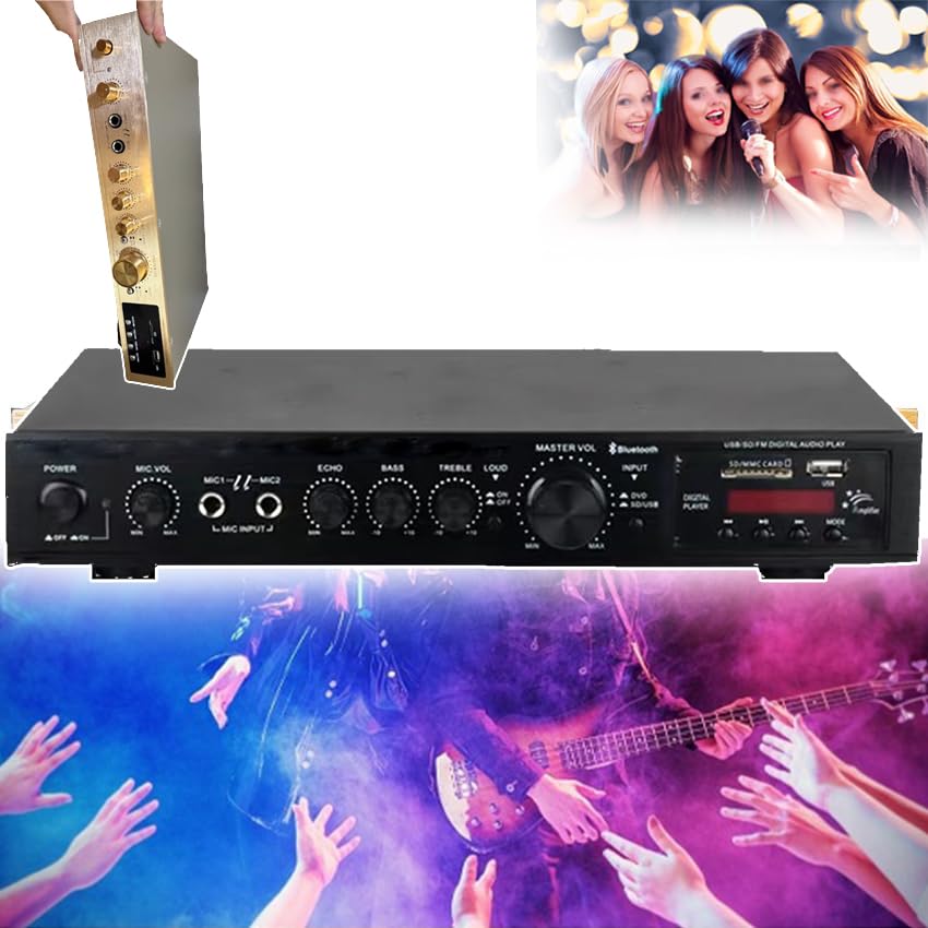 Amplificateur HiFi 600W son surround 5 canaux avec radio FM et USB pour karaoké noir