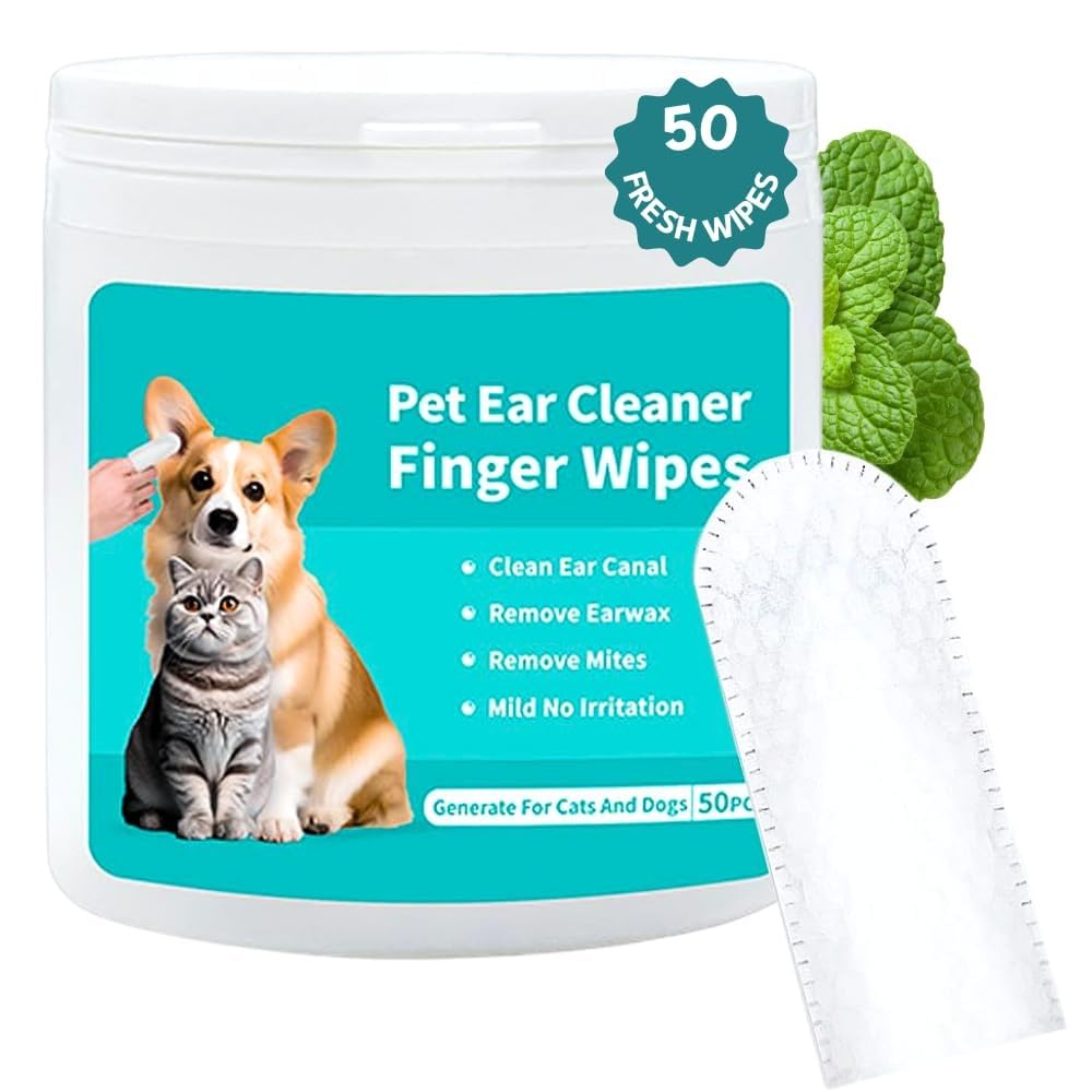 50 Pcs Pet Wet Wipes, Disposable Pet Cleaning Finger Cover Cot Wipes Dog Cat Ear Cleaning Cover Finger Wet Wipes, Non-Woven Ear Cleaning Wet Wipes Protecting Cat Dog Ear Health.
