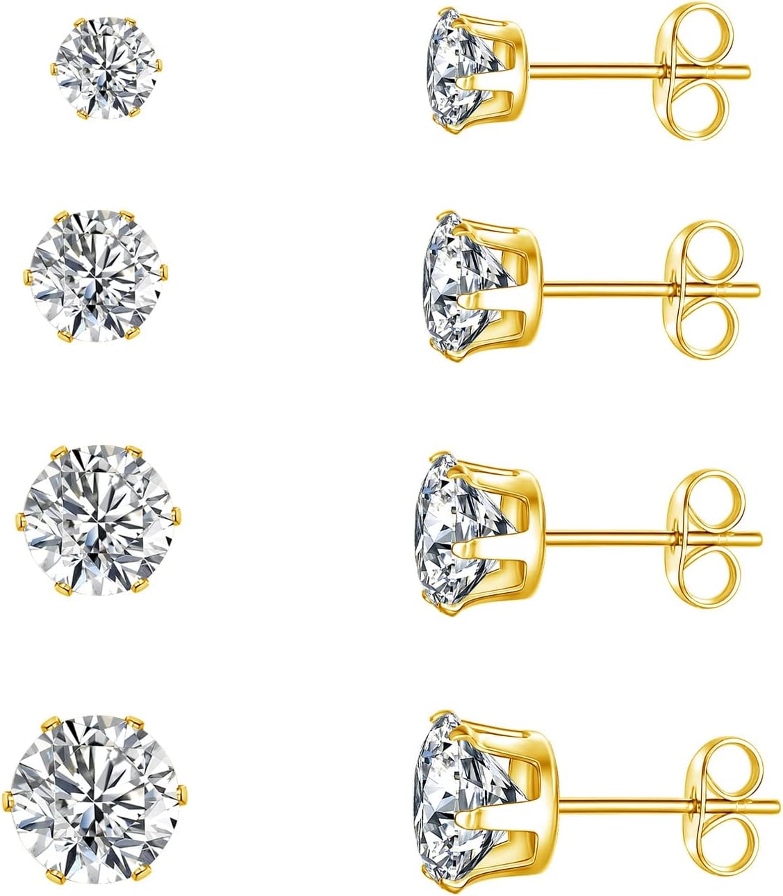 MDFUN Synthetic Moissanite Earrings Set 14K White Gold/Yellow Gold 6 Prong Round Synthetic Moissanite Stud Earring Set Pack of 3/4 Pairs