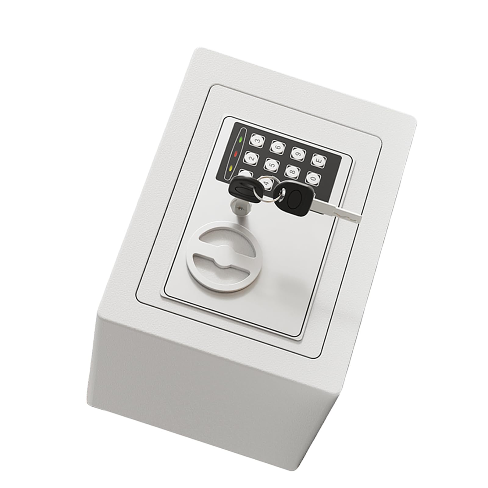Mini Caja Fuerte de Metal Ignífuga, Cajas Fuertes para el Hogar, Caja Impermeable Ignífuga, con Teclado y 2 Llaves de Repuesto, Seguridad Digital para Dinero, Joyas, Documentos de (Blanco