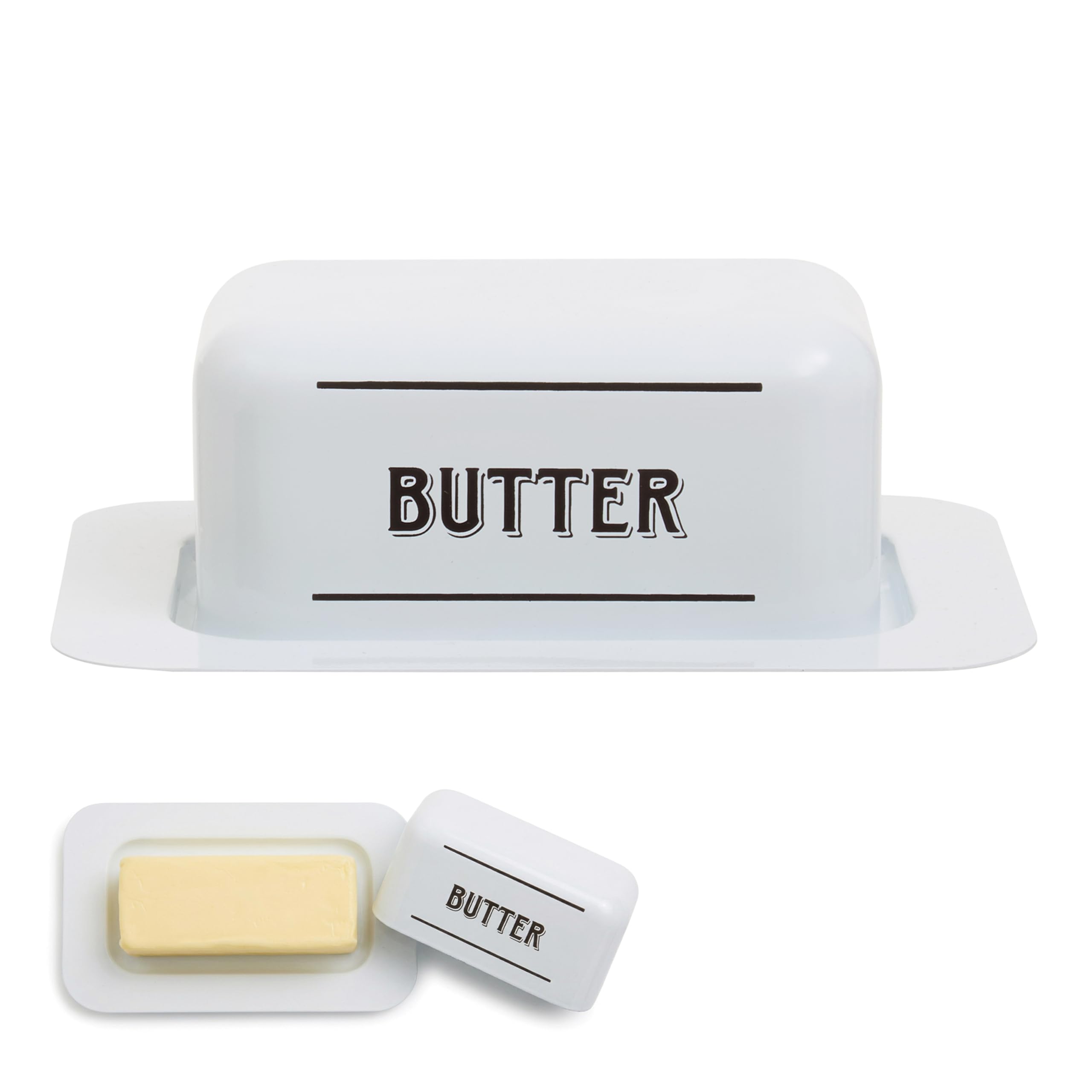 GROCER WHITE METAL BUTTER DISH