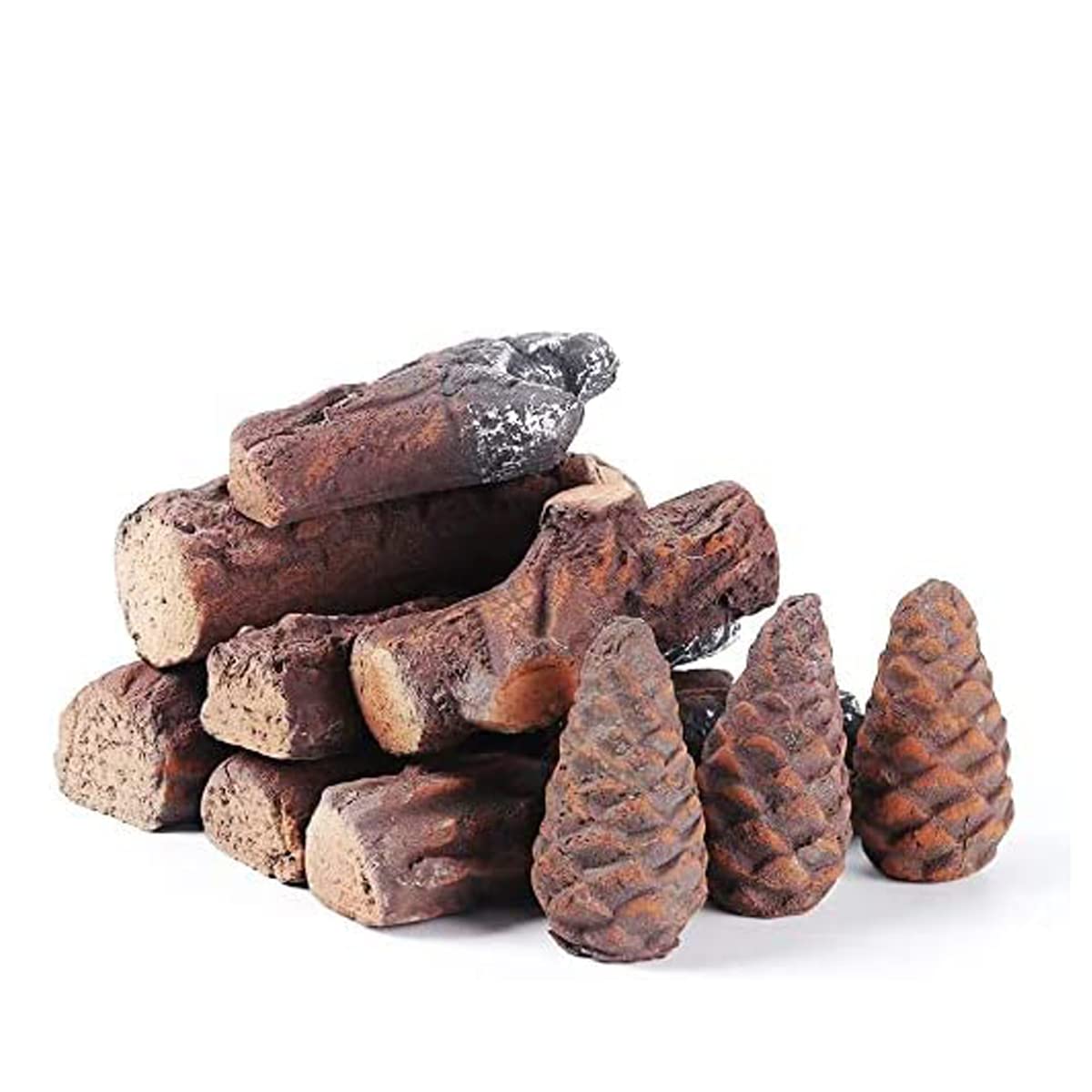 Juego de 10 troncos de madera de cerámica, decoración de chimenea, cerámica, decoración de madera, para gas, etanol, eléctrica, interior y exterior