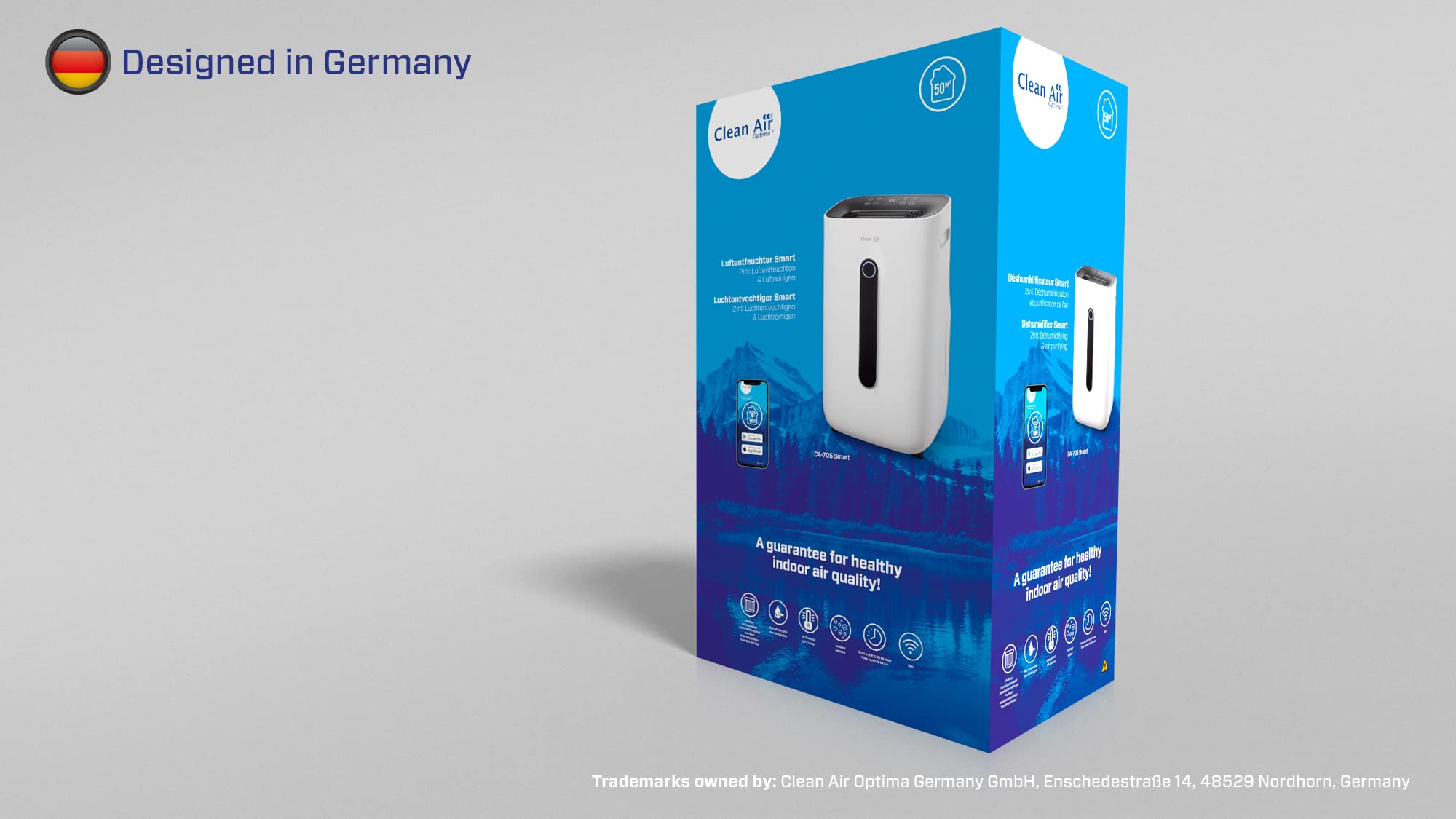 Clean Air Optima CA-705 Smart - 2 en 1: Deshumificador y purificador de aire - Ideal para 50 m²/125 m³ - Rendimiento hasta 16 litros/día