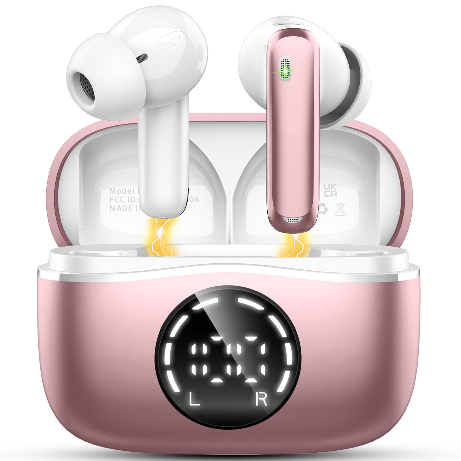 Wireless Earbuds, Bluetooth Headphones 5.4 HiFi Stereo Ear buds with ENC Noise Cancelling Mics, 48H Bluetooth Earbuds with LED Display Charging Case,