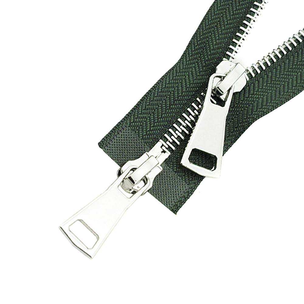 5/10Pcs 30/40/50/60/70/80cm 5# Colorato Open-End Doppi Cursori Cerniera In Metallo Argento Per Indumento Di Stoffa Artigianale Fai Da Te-Nero,5 Pezzi,70cm