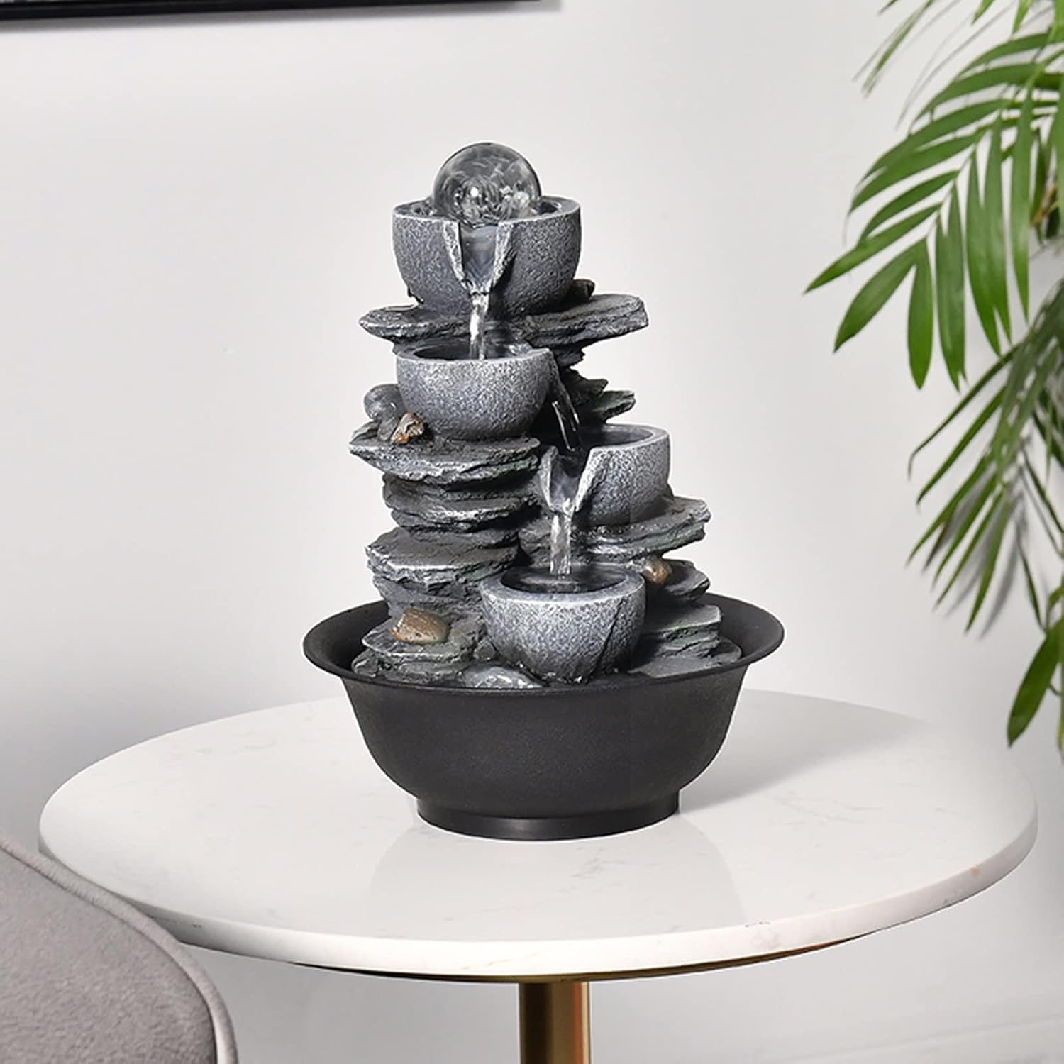カスケード噴水 屋内4段ボウル滝卓上噴水禅瞑想噴水屋内リラックスデスクトップ噴水自動ポンプ付きオフィスホーム寝室用