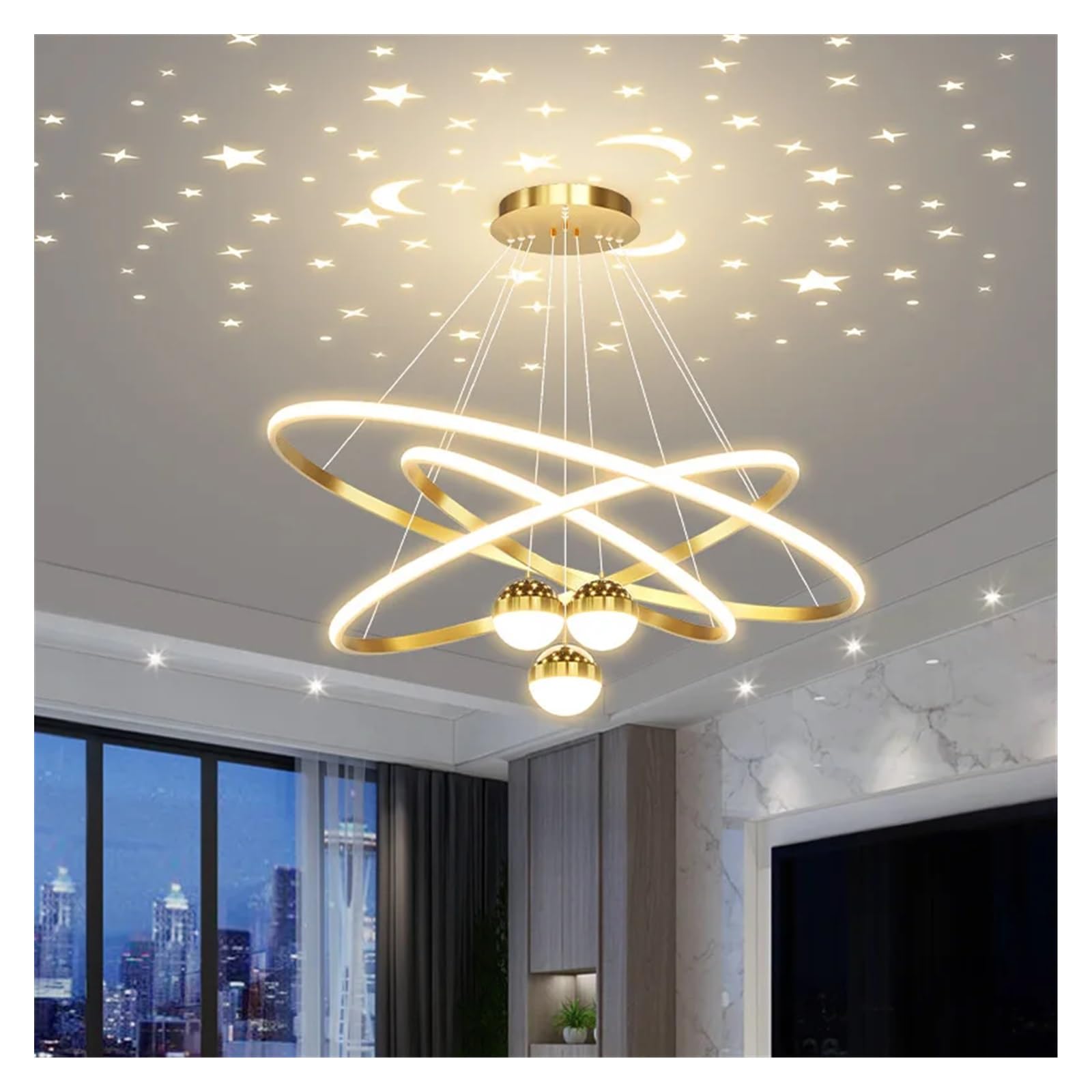Nowoczesna lampa wisząca LED w stylu nordyckim w kolorze czarnym i złotym, idealna do salonu, sypialni lub kuchni (30-40-60 cm, z pilotem)