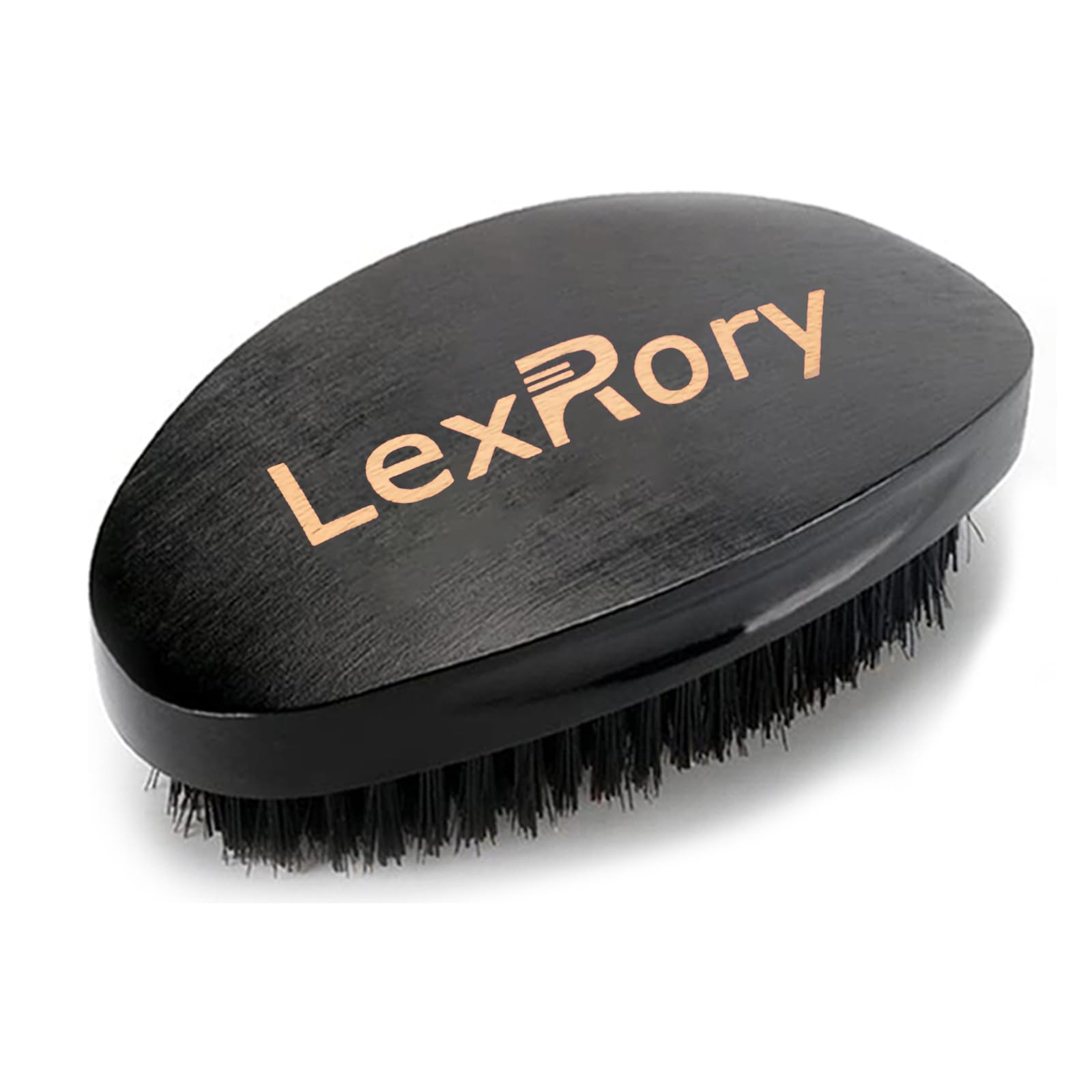 Hair Brush 360 Curved - Medium Hard for Men's Wavy Hair - Natural Palm Brush with Firm Boar Bristles for Waves Routine (Black)