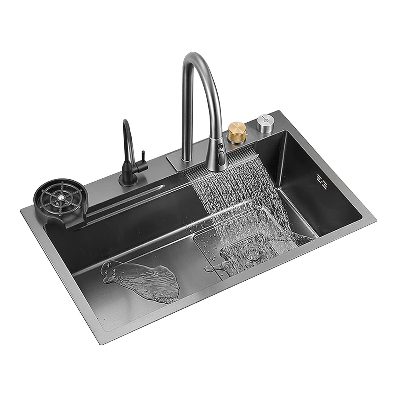 Lavello da Bar A Cascata in Acciaio Inox , Lavastoviglie Lavello Singolo con rubinetto estraibile, tagliere, rondella della tazza con scolapiatti da lavello， Accessori per lavelli ( Size : 68*45cm )