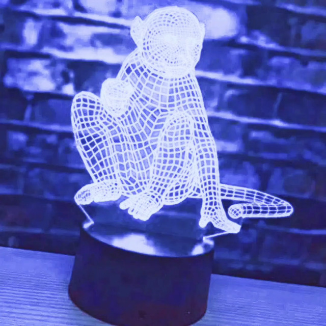 3D Monkey Night Light - 7 Color Changing Touch LED Lamp With USB Cable