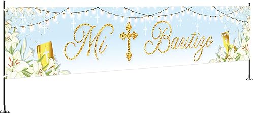 INNORU Cartel grande de fondo Mi Bautizo, cartel de césped para fiesta de bautismo español, cartel de jardín para baby shower, fiesta de primera