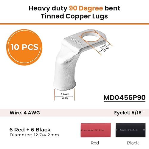 Miniatura 514 de SELTERM - Terminal en anillo de grado marino UL 2/0 AWG 3/8 pulgadas (25 uds) para batería, terminal tubular de cable eléctrico, conector calibre