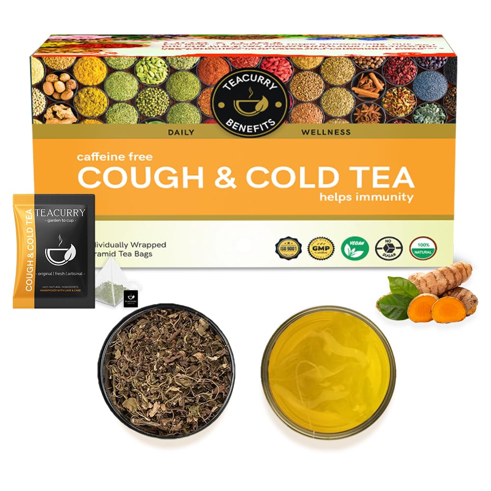 TEACURRY Cough Tea (1 Month Pack, 30 Tea Bags) - Helps with Sore Throat, Congestion, Runny Nose - Cough and Cold Tea | 100% Natural Ingredients