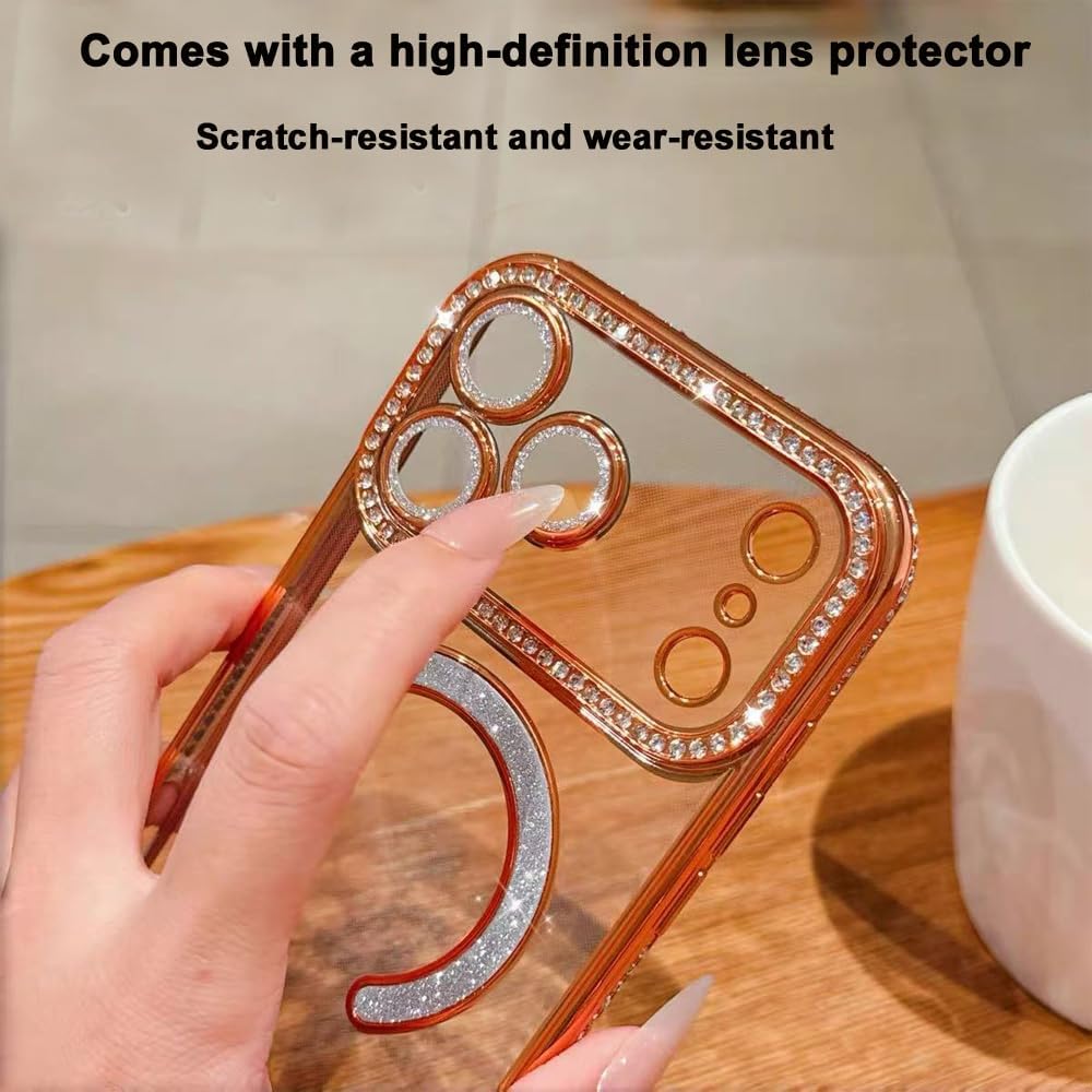 Magnetic Case for iPhone 17 Pro Max 6.9"[Compatible with MagSafe] with Sparkle Diamond Camera Protection Shockproof Clear Cute Glitter Bling Phone Case for iPhone 17 ProMax,Gold - Image 6