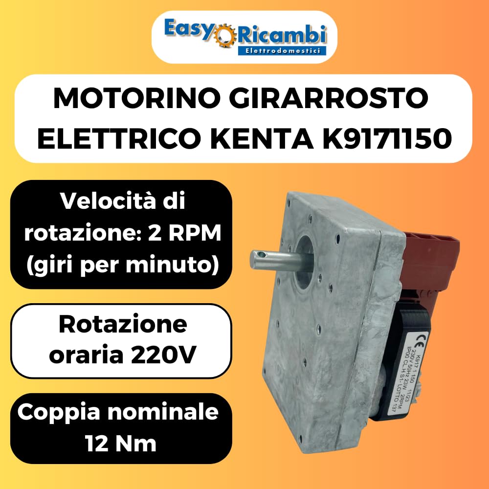 Easyricambi - Motore Girarrosto Elettrico, Motorino Elettrico per Girarrosto, BBQ Elettrico, Forno, Camino, Grill, Barbecue, Modello: Kenta K9171150 2RPM Giri al Minuto 23W Rotazione Oraria 220V