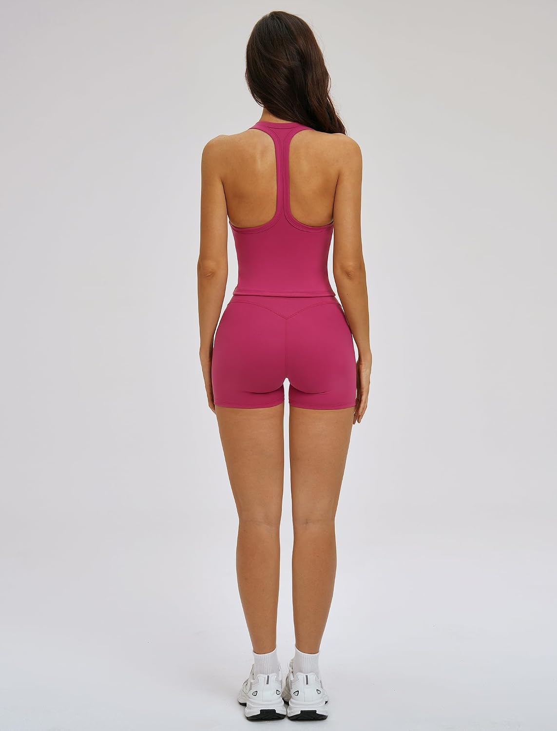 QBGJTD Two Piece Workout Sets for Women V Neck Racerback Tank Tops and High Waist Shorts Gym Yoga Outfits