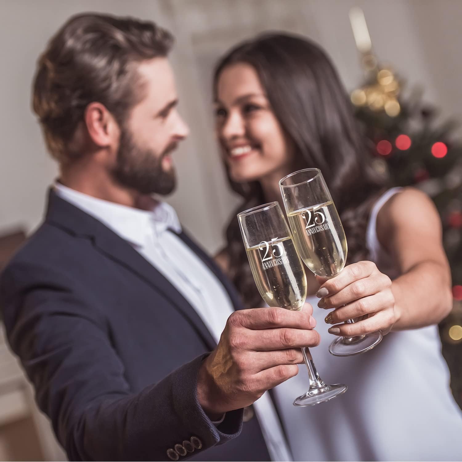 Sweetzer & Orange 25th Anniversary Glasses for Couple Set of 2 Wedding Anniversary Champagne Flutes. Wine Glasses for Husband and Wife. 8 oz Engraved Champagne Glasses. Gift for Married Couples - Image 8