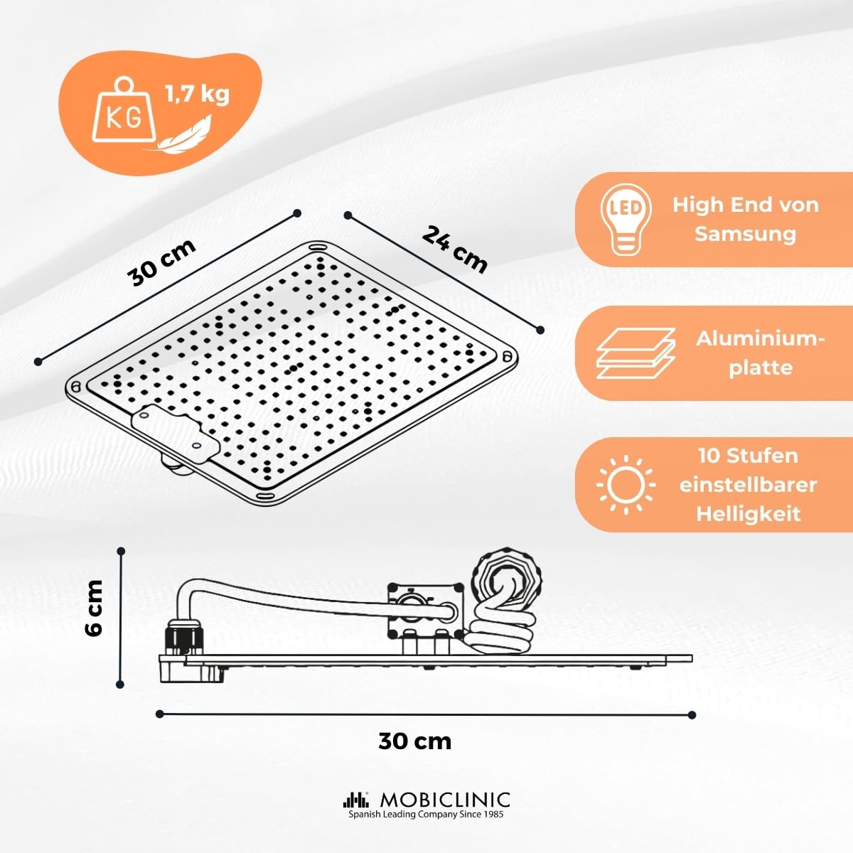 Mobiclinic®, Lampada per piante, Growlight, 100W, Spettro completo, Dimmerabile in 10 livelli, Led high end, Funzione dimmer, Efficienza 2, 8 mmol/j, Da interno, Ortaggi, Fiori