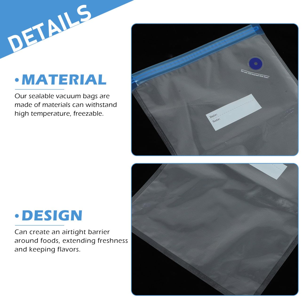 ERINGOGO Bolsas de Envasado al Vacío Reutilizables con Cierre de Cremallera Azul y Clips para Conservar Carne Frutas y Verduras Bolsas de Almacenamiento de Alimentos y Resistentes