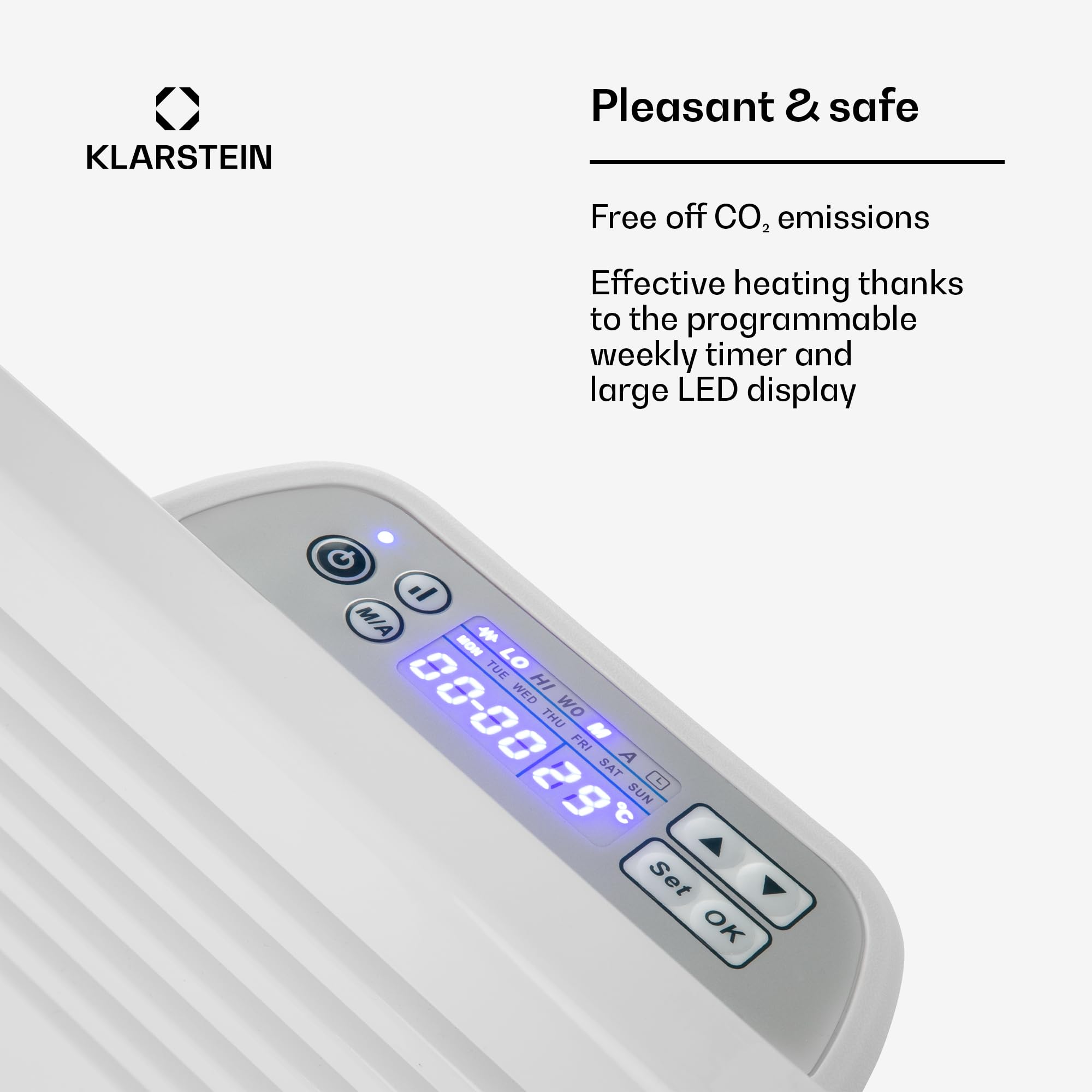 Klarstein Grzejnik elektryczny, Grzejnik konwektorowy wolnostojący lub ścienny, energooszczędny, Wykrywanie otwartego okna, elektryczny, z termostatem, 2000 W