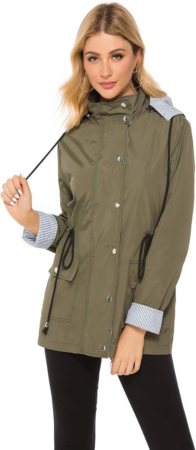 bedee Women's Raincoats Windbreaker RainJackets Lightweight Waterproof Ourdoor Hooded Trench Coats