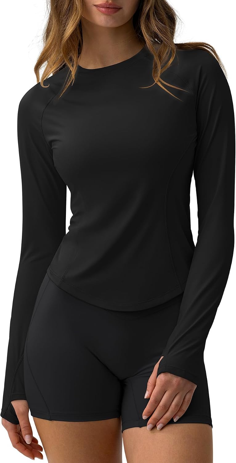 GYM RAINBOW Women's UPF 50+ Long Sleeve Sun Shirt Cooling Crop Slim Fit UV Protection Workout Tops Rash Guard SPF Shirts