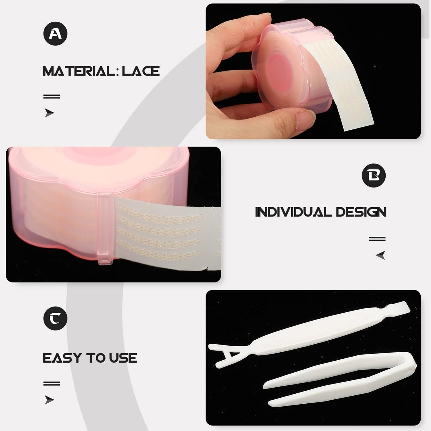 minkissy 9rolls Invisible Eyelid Tape Lace Double Eyelid Stickers for Natural Makeup Sweatproof Lightweight Curved Easy Application